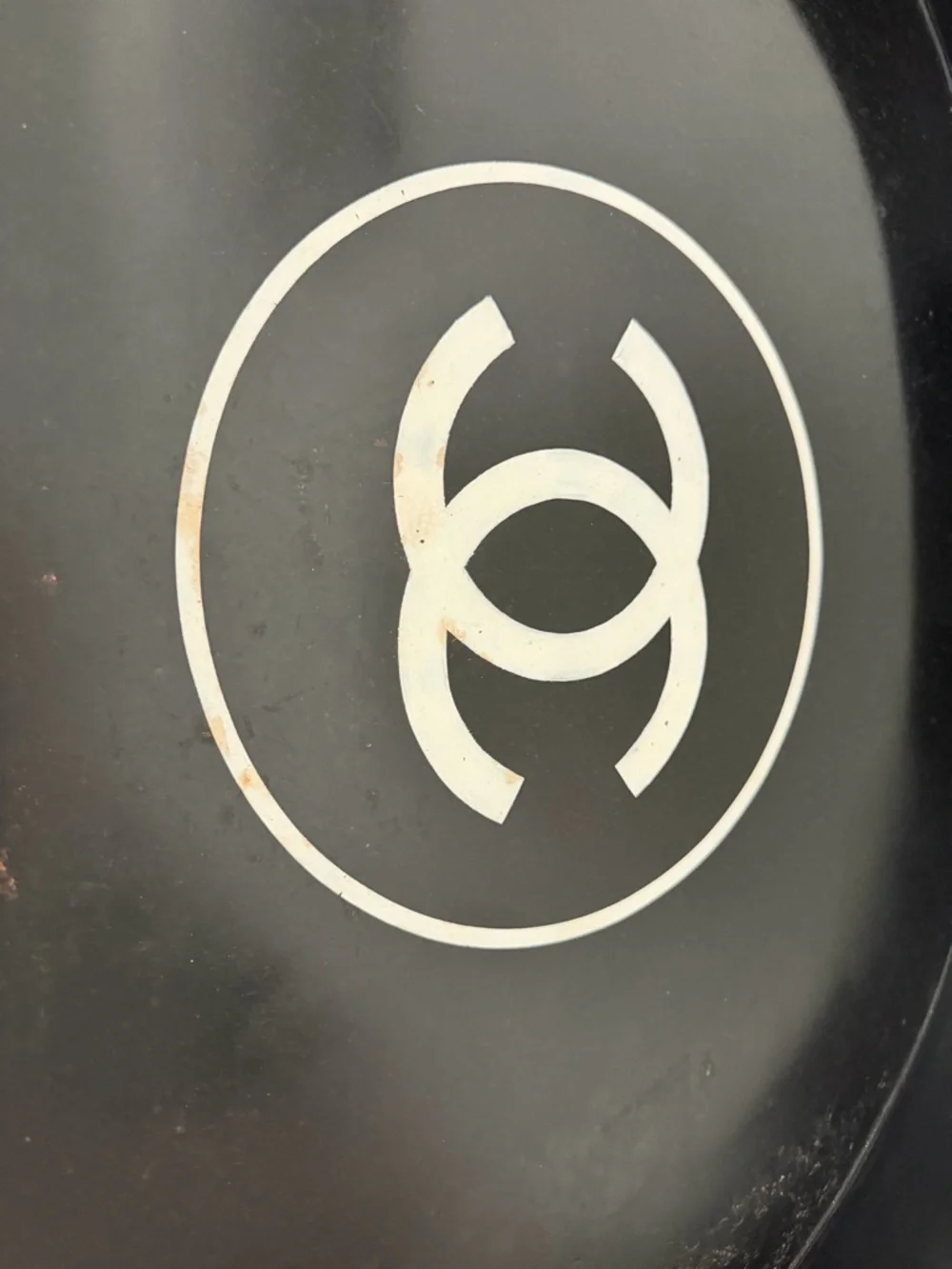 CHANEL Black and White Round Vanity Tray with Logo